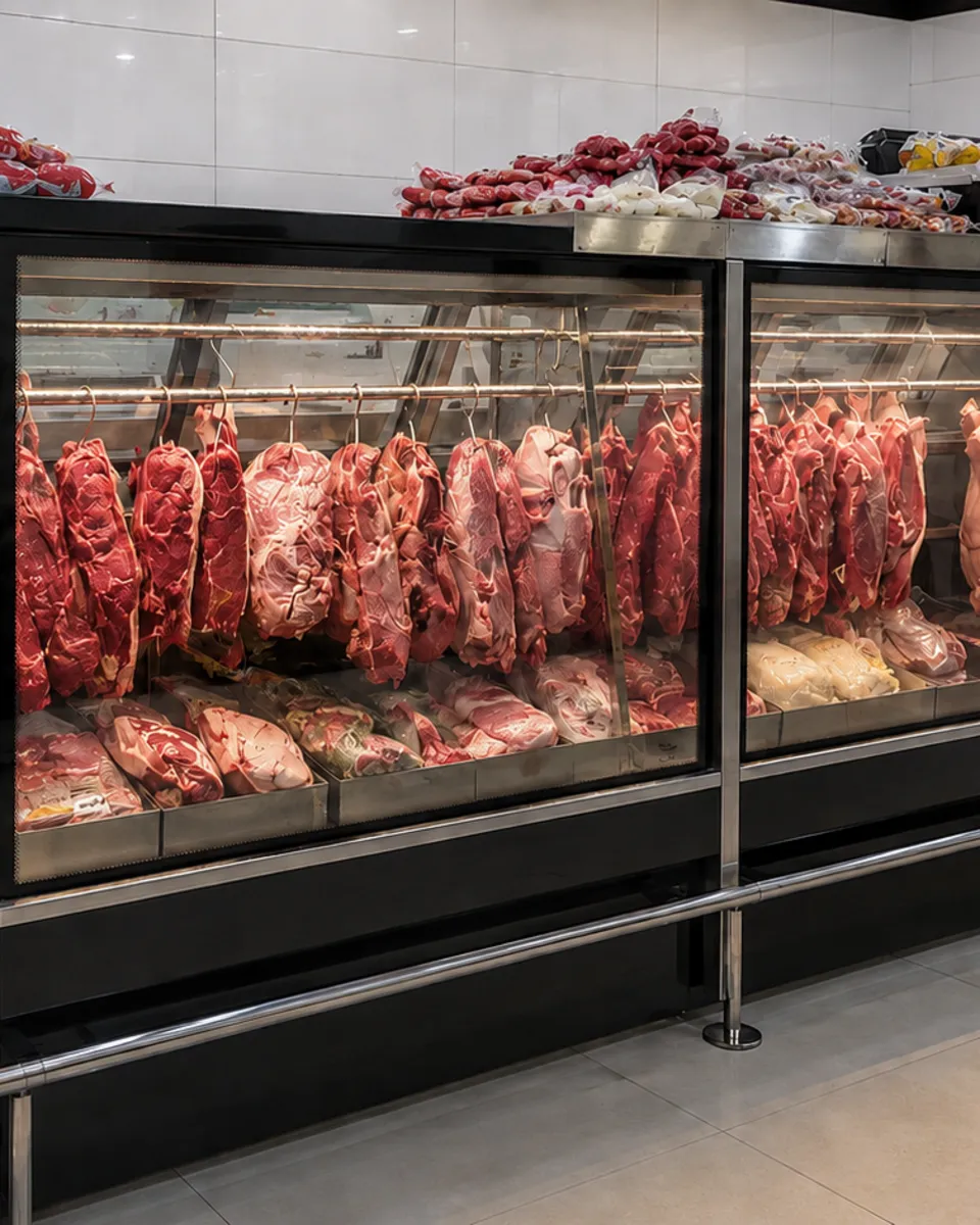 Expositor refrigerado de carnes do RioFrios Supermercado